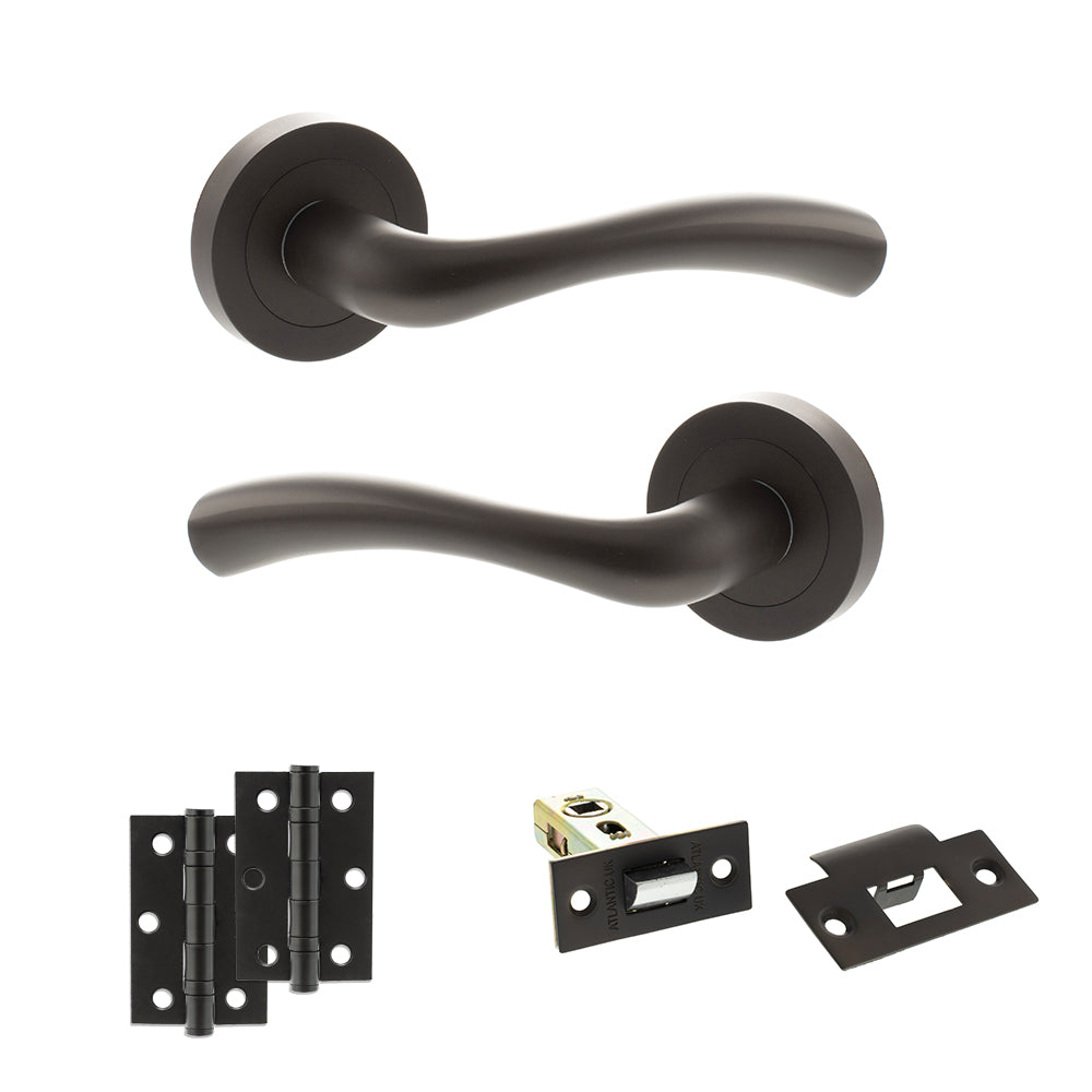 Quality image of STATUS Texas Door Handle Pack (Latch Set - 2.5" Latch, 3" Hinges x2) - Urban Dark Bronze | Sku. adps35rudb7 | available from Trade Door Handles.