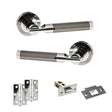 Quality image of STATUS Dakota Door Handle Pack (Latch Set - 2.5" Latch, 3" Hinges x2) - Black Nickel/Polished Chrome | Sku. adps36rbnpc7 | available from Trade Door Handles.