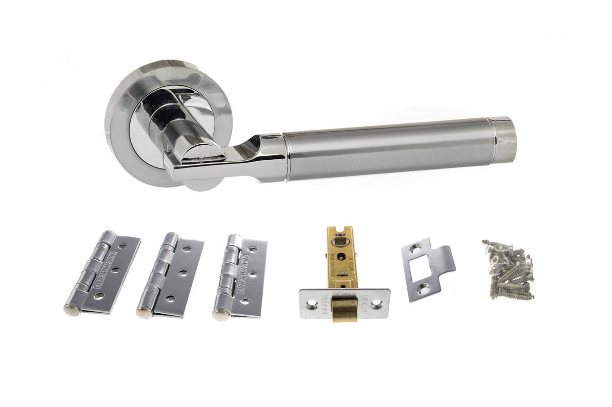 Quality image of Atlantic Dakota Door Pack Bundle (2.5" Latch, 3"x2" Hingesx3) - Satin Chrome/Polished Chrome | Sku. adpbs36rscpc25 | available from Trade Door Handles.