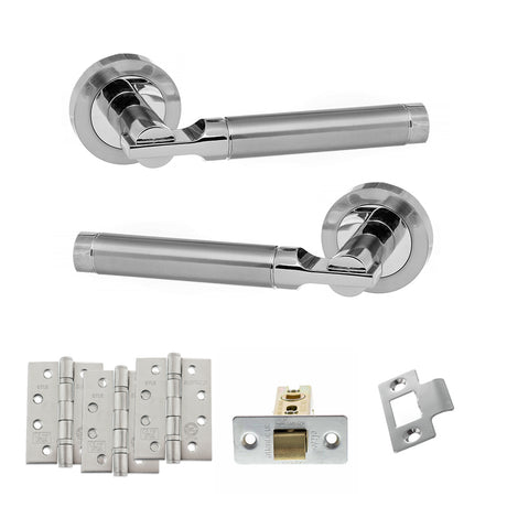 Quality image of STATUS Dakota Door Handle Pack (Latch Set - 2.5" CE Latch, 4" Fire Rated Hinges x3) - Satin Chrome/Polished Chrome | Sku. adps36rscpc3 | available from Trade Door Handles.