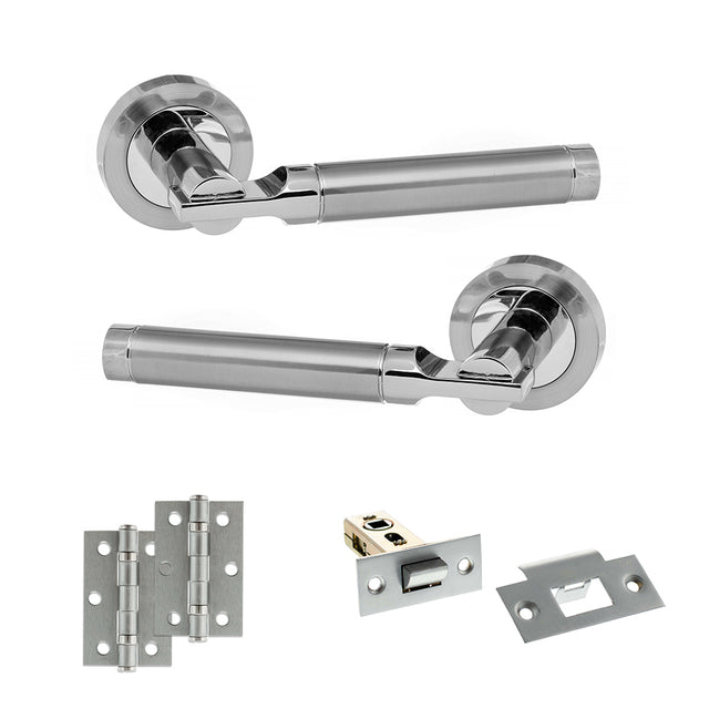 Quality image of STATUS Dakota Door Handle Pack (Latch Set - 2.5" Latch, 3" Hinges x2) - Satin Chrome/Polished Chrome | Sku. adps36rscpc7 | available from Trade Door Handles.