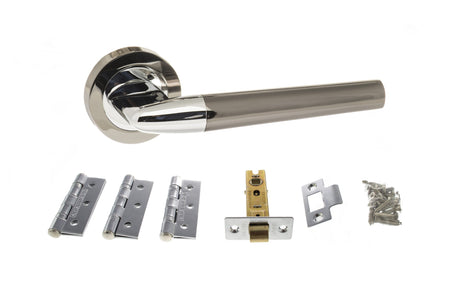 Quality image of Atlantic Tennessee Door Pack Bundle (3" Latch, 3"x2" Hingesx3) - Black Nickel/Polished Chrome | Sku. adpbs37rbnpc3 | available from Trade Door Handles.