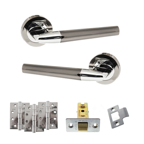 Quality image of STATUS Tennessee Door Handle Pack (Latch Set - 3" CE Latch, 4" Fire Rated Hinges x3) - Black Nickel/Polished Chrome | Sku. adps37rbnpc4 | available from Trade Door Handles.