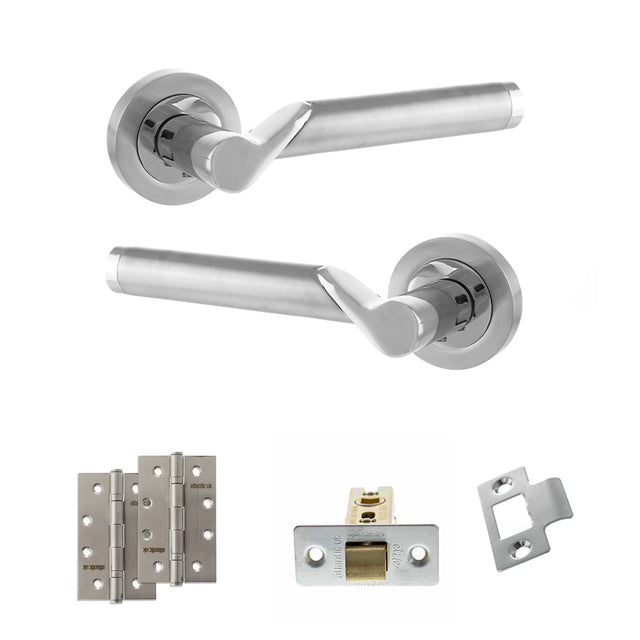 Quality image of STATUS Hawaii Door Handle Pack (Latch Set - 3" CE Latch, 4" Slim Knuckle Hinges x2) - Satin Chrome/Polished Chrome | Sku. adps38rscpc6 | available from Trade Door Handles.