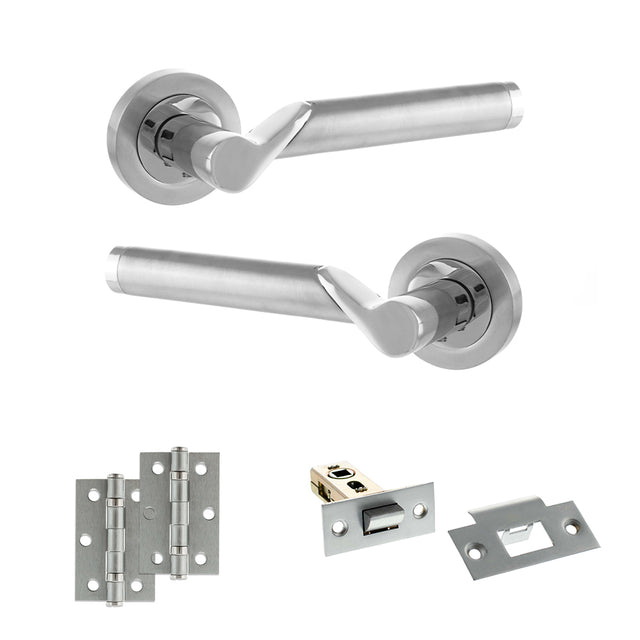 Quality image of STATUS Hawaii Door Handle Pack (Latch Set - 2.5" Latch, 3" Hinges x2) - Satin Chrome/Polished Chrome | Sku. adps38rscpc7 | available from Trade Door Handles.