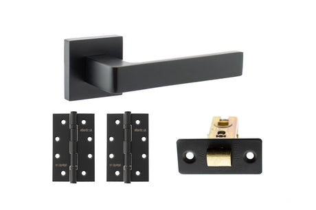 Quality image of STATUS Montana Door Handle Pack (Latch Set - 3" CE Latch, 4" Slim Knuckle Hinges x2) - Matt Black | Sku. adps40smb6 | available from Trade Door Handles.