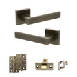 Quality image of STATUS Montana Door Handle Pack (Latch Set - 2.5" CE Latch, 4" Slim Knuckle Hinges x2) - Antique Brass | Sku. adps40sab5 | available from Trade Door Handles.