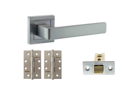 Quality image of STATUS Montana Door Handle Pack (Latch Set - 3" CE Latch, 4" Slim Knuckle Hinges x2) - Satin Chrome | Sku. adps40ssc6 | available from Trade Door Handles.