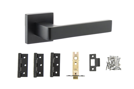 Quality image of STATUS Montana Door Handle Pack (Latch Set - 3" CE Latch, 3" Fire Rated Hinges x3) - Matt Black | Sku. adps40smb2 | available from Trade Door Handles.