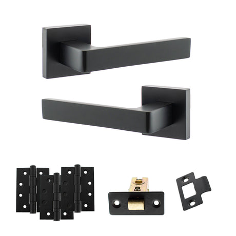 Quality image of STATUS Montana Door Handle Pack (Latch Set - 2.5" CE Latch, 4" Fire Rated Hinges x3) - Matt Black | Sku. adps40smb3 | available from Trade Door Handles.
