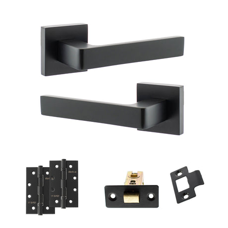 Quality image of STATUS Montana Door Handle Pack (Latch Set - 2.5" CE Latch, 4" Slim Knuckle Hinges x2) - Matt Black | Sku. adps40smb5 | available from Trade Door Handles.