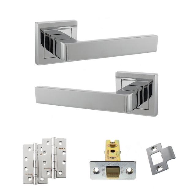 Quality image of STATUS Montana Door Handle Pack (Latch Set - 2.5" CE Latch, 4" Slim Knuckle Hinges x2) - Polished Chrome | Sku. adps40spc5 | available from Trade Door Handles.
