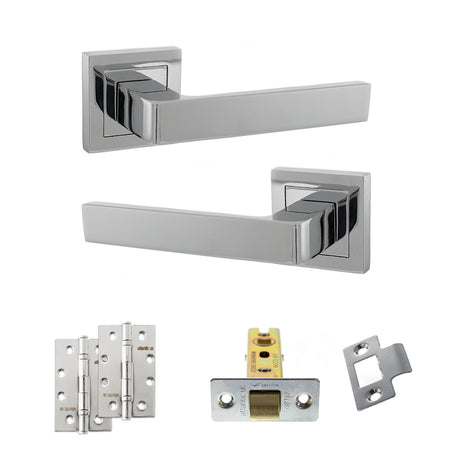 Quality image of STATUS Montana Door Handle Pack (Latch Set - 3" CE Latch, 4" Slim Knuckle Hinges x2) - Polished Chrome | Sku. adps40spc6 | available from Trade Door Handles.