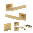 Quality image of STATUS Montana Door Handle Pack (Bathroom Set - 3" CE Bathroom Lock, 4" Slim Knuckle Hinges x2) - Satin Brass | Sku. adps40ssb13 | available from Trade Door Handles.