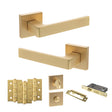 Quality image of STATUS Montana Door Handle Pack (Bathroom Set - 3" CE Bathroom Lock, 3" Fire Rated Hinges x3) - Satin Brass | Sku. adps40ssb9 | available from Trade Door Handles.