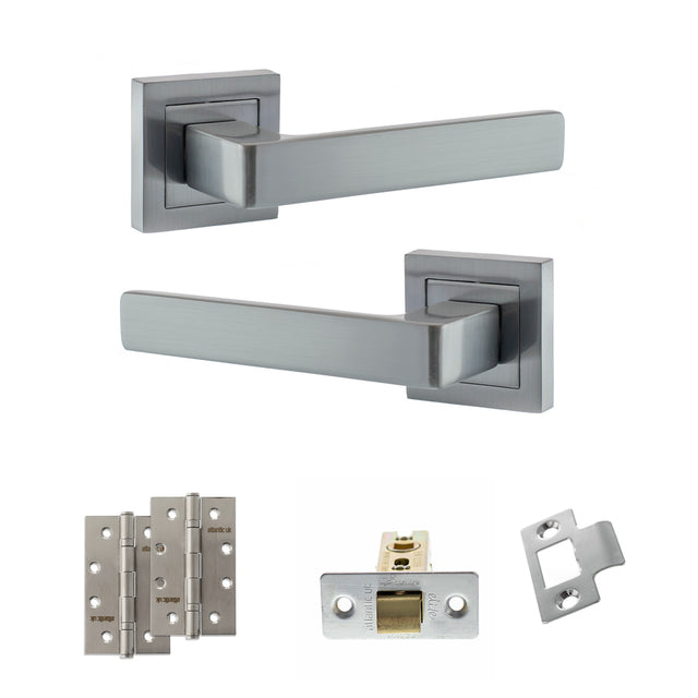 Quality image of STATUS Montana Door Handle Pack (Latch Set - 2.5" CE Latch, 4" Slim Knuckle Hinges x2) - Satin Chrome | Sku. adps40ssc5 | available from Trade Door Handles.