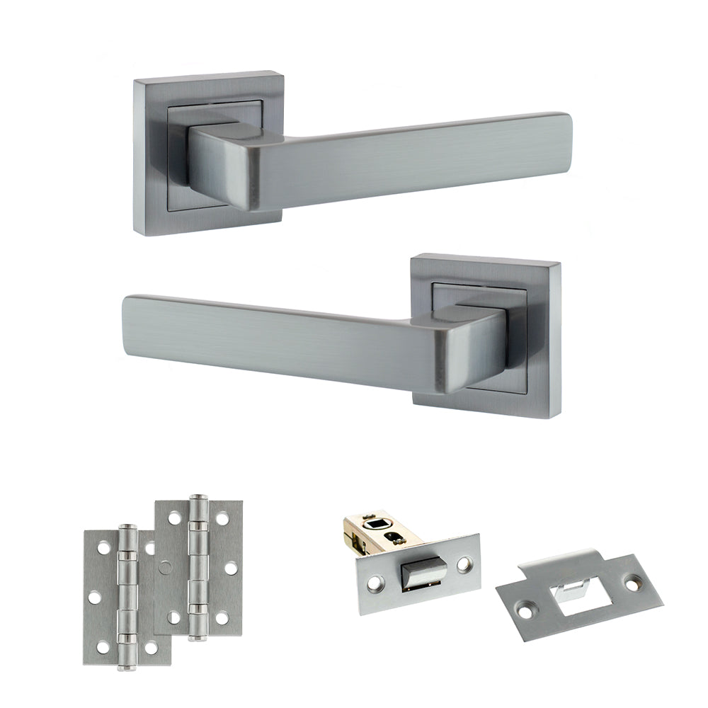 Quality image of STATUS Montana Door Handle Pack (Latch Set - 2.5" Latch, 3" Hinges x2) - Satin Chrome | Sku. adps40ssc7 | available from Trade Door Handles.