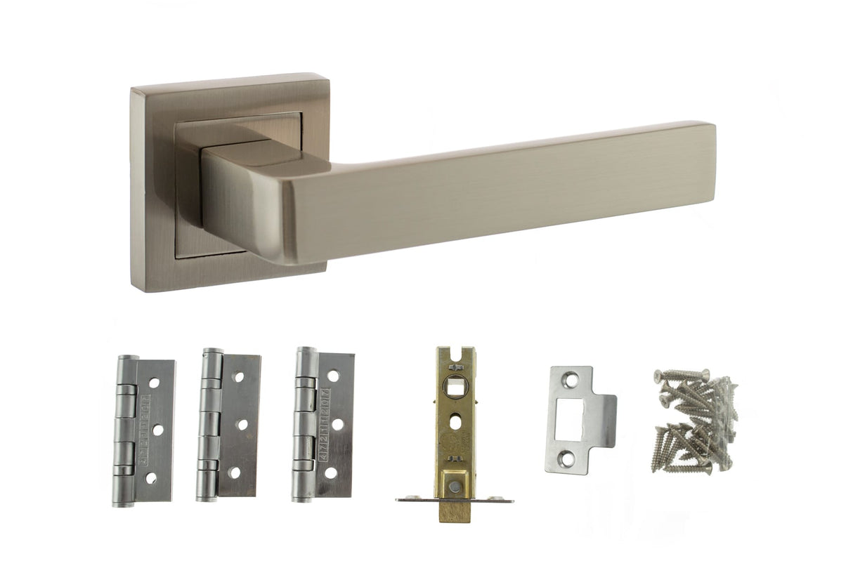 Quality image of Atlantic Montana Door Pack Bundle (2.5" Latch, 3"x2" Hingesx3) - Satin Nickel | Sku. adpbs40ssn25 | available from Trade Door Handles.
