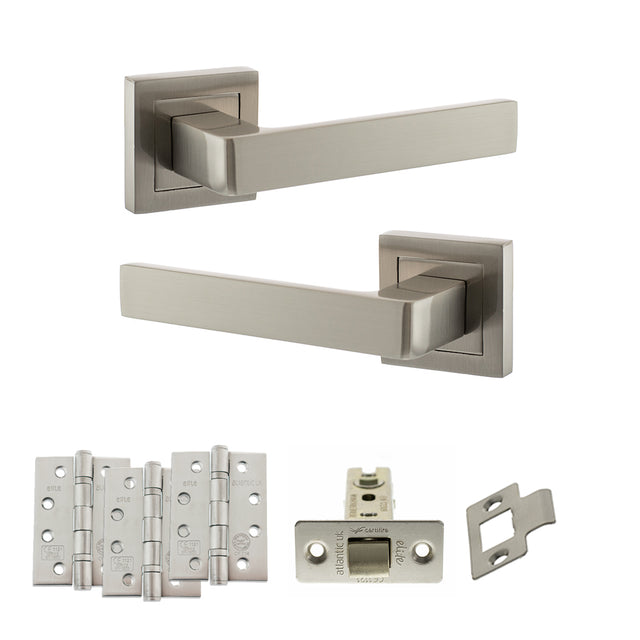 Quality image of STATUS Montana Door Handle Pack (Latch Set - 2.5" CE Latch, 4" Fire Rated Hinges x3) - Satin Nickel | Sku. adps40ssn3 | available from Trade Door Handles.