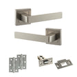 Quality image of STATUS Montana Door Handle Pack (Latch Set - 2.5" Latch, 3" Hinges x2) - Satin Nickel | Sku. adps40ssn7 | available from Trade Door Handles.