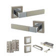 Quality image of STATUS Montana Door Handle Pack (3 Lever Lock Set - 2.5" CE Sashlock, 4" Slim Knuckle Hinges x2) - Satin Nickel/Polished Chrome | Sku. adps40ssnpc18 | available from Trade Door Handles.