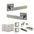 Quality image of STATUS Montana Door Handle Pack (Euro Lock Set - 2.5" CE Sashlock, 4" Fire Rated Hinges x3) - Satin Nickel/Polished Chrome | Sku. adps40ssnpc22 | available from Trade Door Handles.