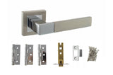 Quality image of STATUS Montana Door Handle Pack (Latch Set - 2.5" CE Latch, 3" Fire Rated Hinges x3) - Satin Nickel/Polished Chrome | Sku. adps40ssnpc1 | available from Trade Door Handles.