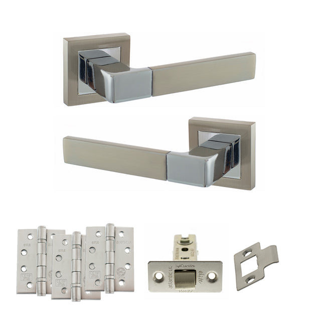 Quality image of STATUS Montana Door Handle Pack (Latch Set - 3" CE Latch, 4" Fire Rated Hinges x3) - Satin Nickel/Polished Chrome | Sku. adps40ssnpc4 | available from Trade Door Handles.
