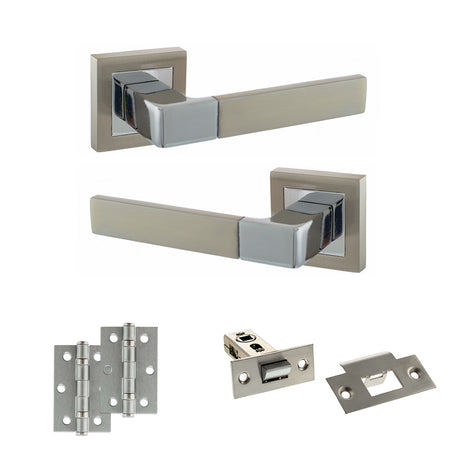 Quality image of STATUS Montana Door Handle Pack (Latch Set - 2.5" Latch, 3" Hinges x2) - Satin Nickel/Polished Chrome | Sku. adps40ssnpc7 | available from Trade Door Handles.