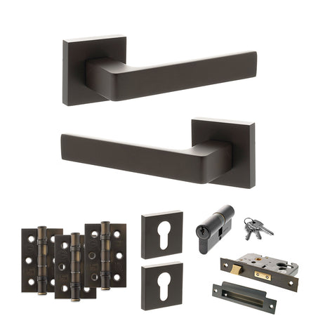 Quality image of STATUS Montana Door Handle Pack (Euro Lock Set - 2.5" CE Sashlock, 3" Fire Rated Hinges x3) - Urban Dark Bronze | Sku. adps40sudb20 | available from Trade Door Handles.