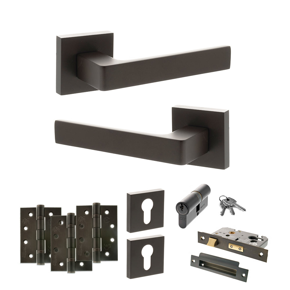 Quality image of STATUS Montana Door Handle Pack (Euro Lock Set - 2.5" CE Sashlock, 4" Fire Rated Hinges x3) - Urban Dark Bronze | Sku. adps40sudb22 | available from Trade Door Handles.