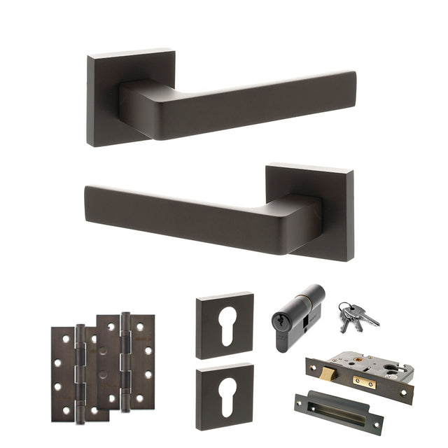 Quality image of STATUS Montana Door Handle Pack (Euro Lock Set - 3" CE Sashlock, 4" Slim Knuckle Hinges x2) - Urban Dark Bronze | Sku. adps40sudb25 | available from Trade Door Handles.