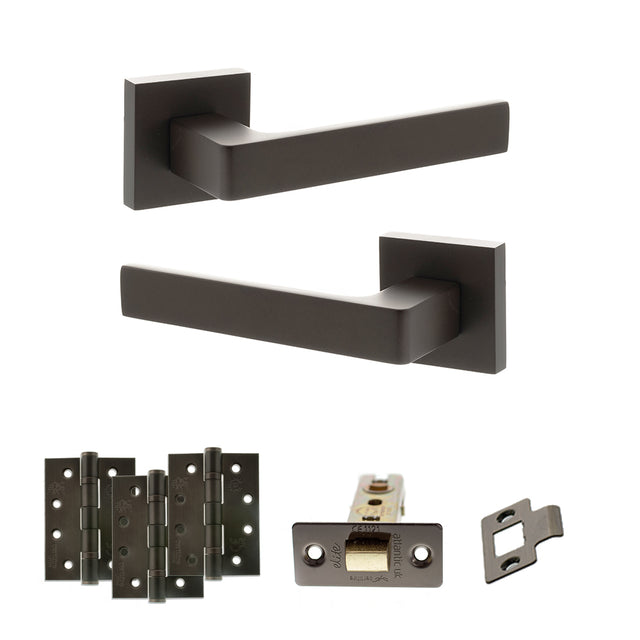 Quality image of STATUS Montana Door Handle Pack (Latch Set - 3" CE Latch, 4" Fire Rated Hinges x3) - Urban Dark Bronze | Sku. adps40sudb4 | available from Trade Door Handles.