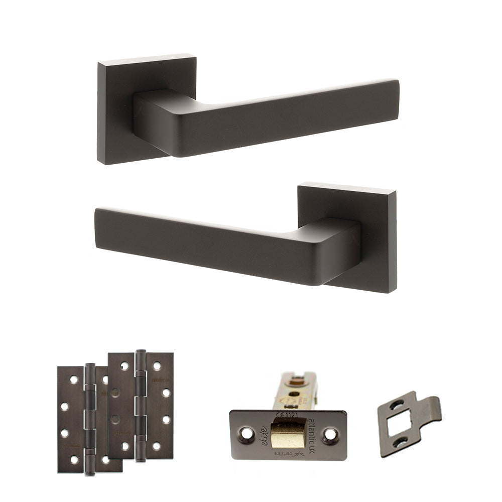 Quality image of STATUS Montana Door Handle Pack (Latch Set - 3" CE Latch, 4" Slim Knuckle Hinges x2) - Urban Dark Bronze | Sku. adps40sudb6 | available from Trade Door Handles.