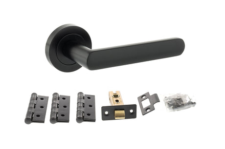 Quality image of STATUS Carolina Door Handle Pack (Latch Set - 2.5" CE Latch, 3" Fire Rated Hinges x3) - Matt Black | Sku. adps42rmb1 | available from Trade Door Handles.