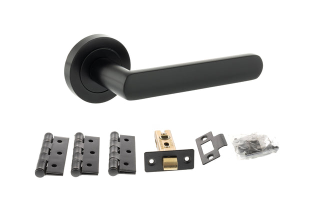 Quality image of STATUS Carolina Door Handle Pack (Latch Set - 2.5" CE Latch, 3" Fire Rated Hinges x3) - Matt Black | Sku. adps42rmb1 | available from Trade Door Handles.