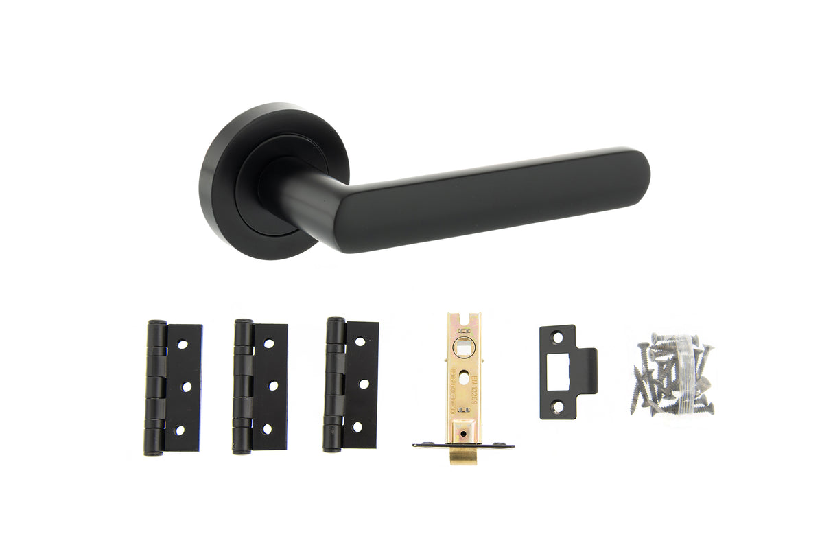 Quality image of STATUS Carolina Door Handle Pack (Latch Set - 3" CE Latch, 3" Fire Rated Hinges x3) - Matt Black | Sku. adps42rmb2 | available from Trade Door Handles.