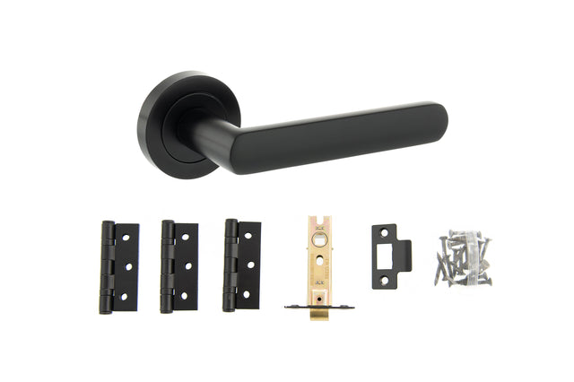 Quality image of STATUS Carolina Door Handle Pack (Latch Set - 3" CE Latch, 3" Fire Rated Hinges x3) - Matt Black | Sku. adps42rmb2 | available from Trade Door Handles.