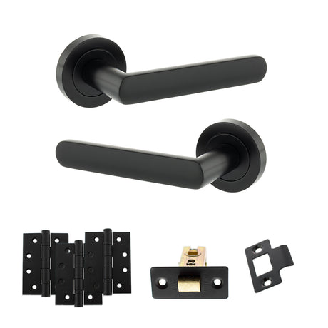Quality image of STATUS Carolina Door Handle Pack (Latch Set - 3" CE Latch, 4" Fire Rated Hinges x3) - Matt Black | Sku. adps42rmb4 | available from Trade Door Handles.