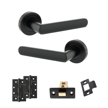 Quality image of STATUS Carolina Door Handle Pack (Latch Set - 2.5" CE Latch, 4" Slim Knuckle Hinges x2) - Matt Black | Sku. adps42rmb5 | available from Trade Door Handles.