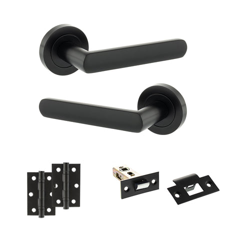 Quality image of STATUS Carolina Door Handle Pack (Latch Set - 2.5" Latch, 3" Hinges x2) - Matt Black | Sku. adps42rmb7 | available from Trade Door Handles.