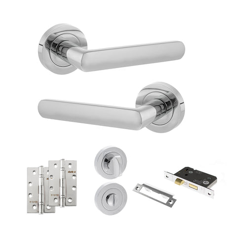 Quality image of STATUS Carolina Door Handle Pack (Bathroom Set - 3" CE Bathroom Lock, 4" Slim Knuckle Hinges x2) - Polished Chrome | Sku. adps42rpc13 | available from Trade Door Handles.