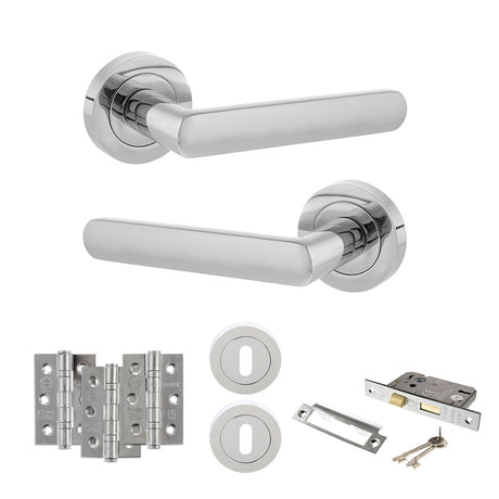 Quality image of STATUS Carolina Door Handle Pack (3 Lever Lock Set - 3" CE Sashlock, 3" Fire Rated Hinges x3) - Polished Chrome | Sku. adps42rpc15 | available from Trade Door Handles.
