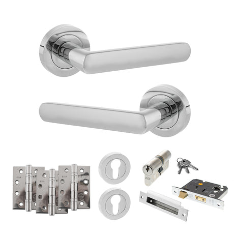 Quality image of STATUS Carolina Door Handle Pack (Euro Lock Set - 3" CE Sashlock, 4" Fire Rated Hinges x3) - Polished Chrome | Sku. adps42rpc23 | available from Trade Door Handles.