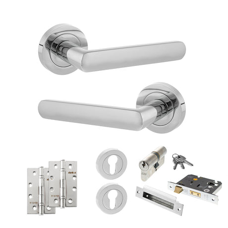 Quality image of STATUS Carolina Door Handle Pack (Euro Lock Set - 2.5" CE Sashlock, 4" Slim Knuckle Hinges x2) - Polished Chrome | Sku. adps42rpc24 | available from Trade Door Handles.