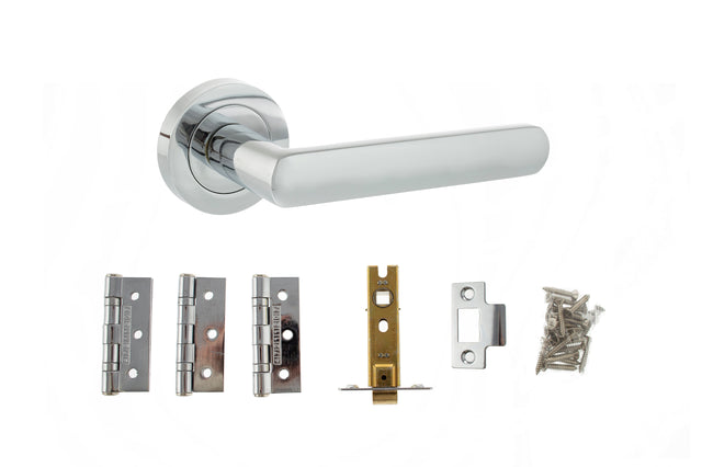 Quality image of STATUS Carolina Door Handle Pack (Latch Set - 3" CE Latch, 3" Fire Rated Hinges x3) - Polished Chrome | Sku. adps42rpc2 | available from Trade Door Handles.