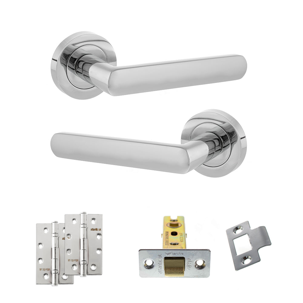 Quality image of STATUS Carolina Door Handle Pack (Latch Set - 2.5" CE Latch, 4" Slim Knuckle Hinges x2) - Polished Chrome | Sku. adps42rpc5 | available from Trade Door Handles.