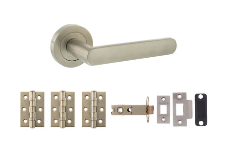 Quality image of STATUS Carolina Door Handle Pack (Latch Set - 3" CE Latch, 3" Fire Rated Hinges x3) - Satin Nickel | Sku. adps42rsn2 | available from Trade Door Handles.