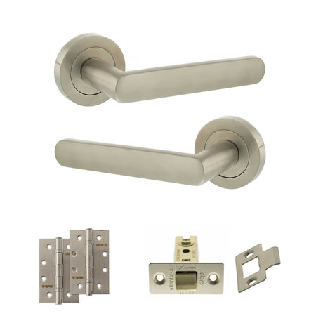 Quality image of STATUS Carolina Door Handle Pack (Latch Set - 3" CE Latch, 4" Slim Knuckle Hinges x2) - Satin Nickel | Sku. adps42rsn6 | available from Trade Door Handles.