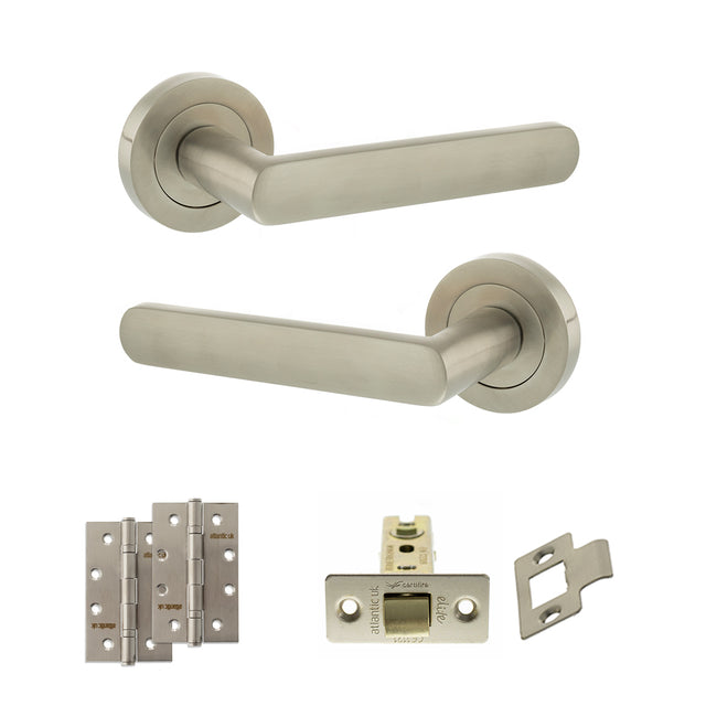 Quality image of STATUS Carolina Door Handle Pack (Latch Set - 3" CE Latch, 4" Slim Knuckle Hinges x2) - Satin Nickel | Sku. adps42rsn6 | available from Trade Door Handles.